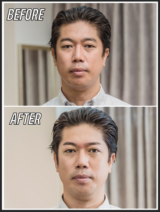 メンズ眉毛サロンTransATTの施術例:眉毛のデザインで顔の印象が変わったビフォーアフター
